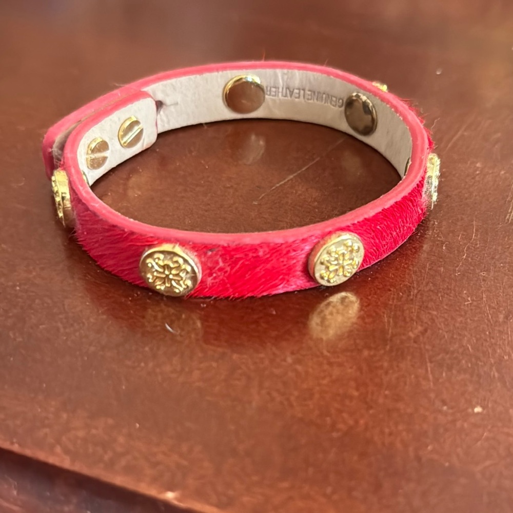 Elegant Red Leather Bracelet with Gold Accents